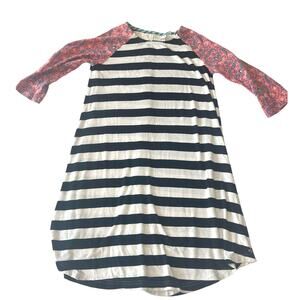 Matilda Jane Girls Dress Size 10 Black‎ White Stripe Floral Sleeve